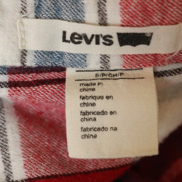 Levis Flannel Shirt Red Blue White Plaid Long Sleeve Button Up - Picture 8 of 11